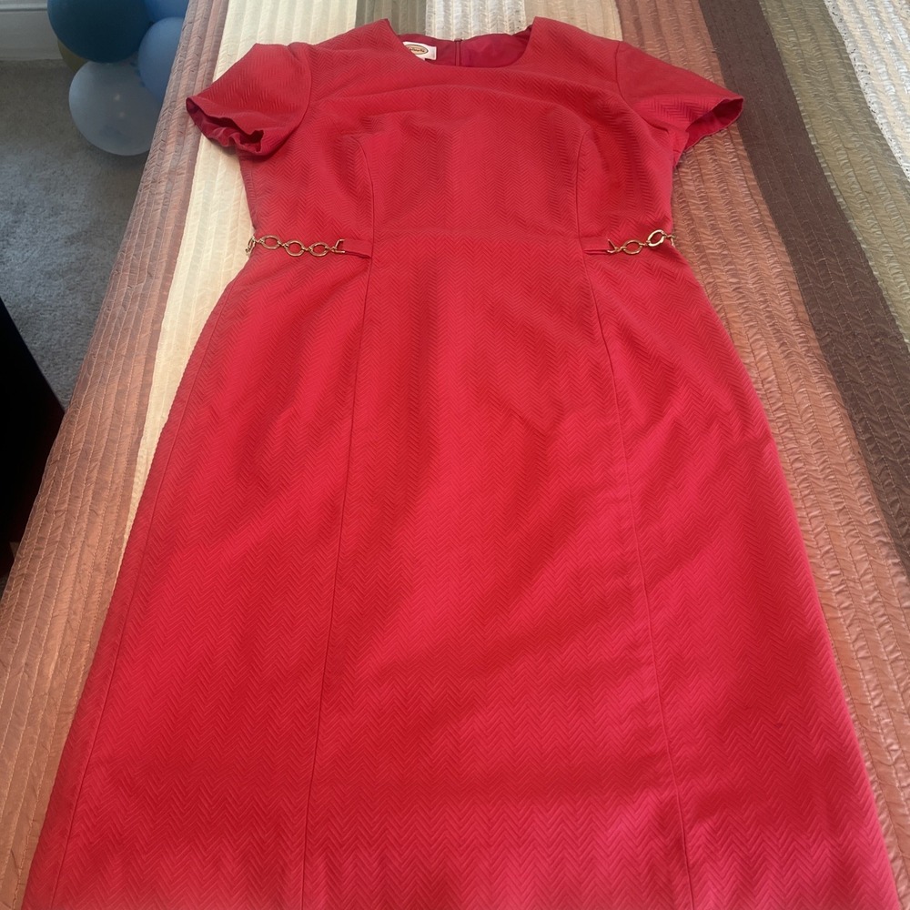 Talbots Short Sleeve Dress Women’s 12 P Pink Belted Mid Length Round Neck Lined